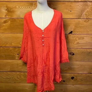 AVENUE Womens Plus TOP RIB HENLEY WATERMELON 18/20 party event wedding office‎